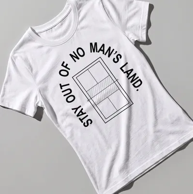 Minimalist black vector art of a pickleball court with text warning against entering — printed on a women's shirt
