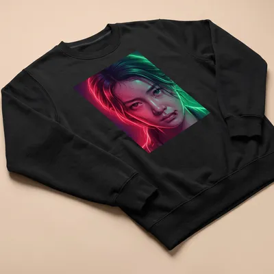 Digital art of a female character in bright colors, themed around KDrama and LGBTQ+ — printed on a unisex sweatshirt