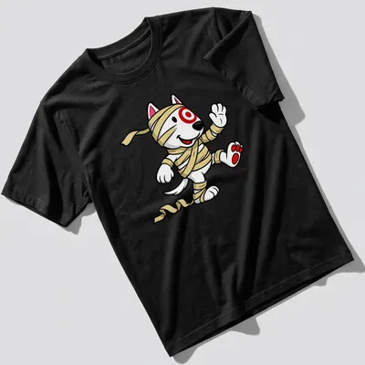 Cartoon mummy dog t-shirt with bandages and playful colors