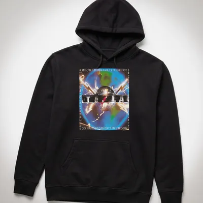 Vibrant graphic featuring Tesla logo with electric sparks in multiple colors — printed on a unisex hoodie