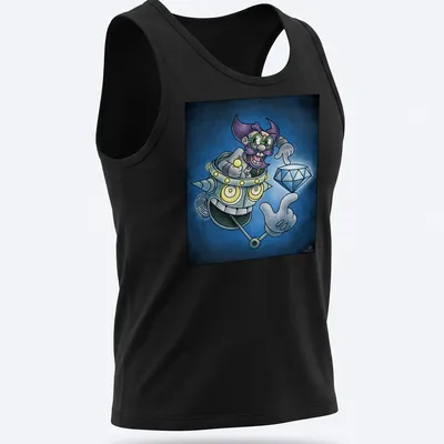Cartoon mad scientist Dr. Khal in vibrant colors with humorous text. — printed on a tank top
