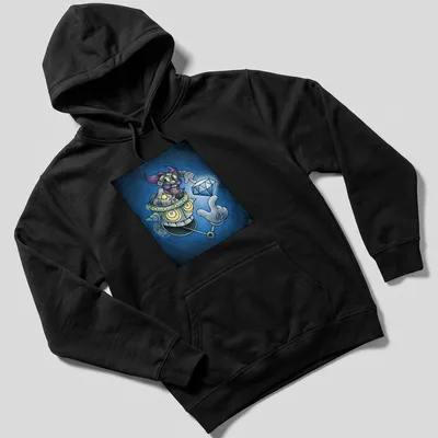 Cartoon mad scientist Dr. Khal in vibrant colors with humorous text. — printed on a unisex hoodie