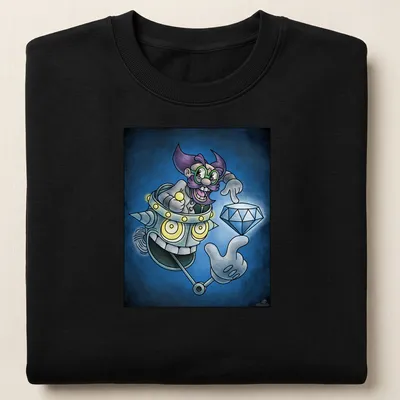 Cartoon mad scientist Dr. Khal in vibrant colors with humorous text. — printed on a unisex sweatshirt