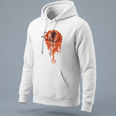 Abstract horror character in dark tones with red and orange accents — printed on a unisex hoodie