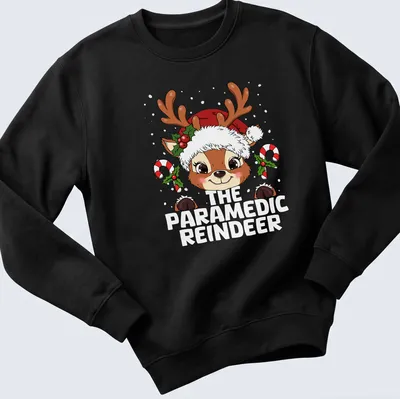 Kawaii design featuring a cute reindeer with a medical kit and festive colors. — printed on a unisex sweatshirt
