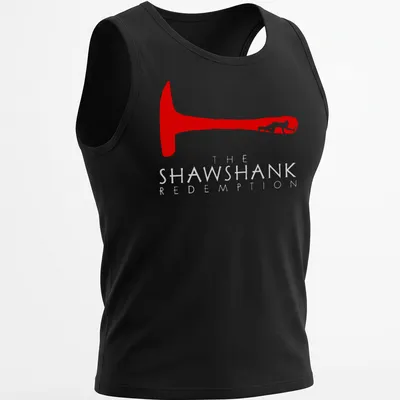 Minimalist red silhouette hammer design with text from The Shawshank Redemption. — printed on a tank top