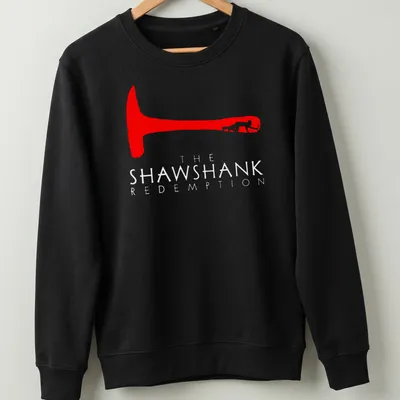 Minimalist red silhouette hammer design with text from The Shawshank Redemption. — printed on a unisex sweatshirt