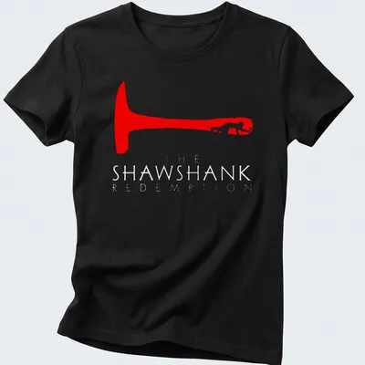 Minimalist red silhouette hammer design with text from The Shawshank Redemption. — printed on a women's shirt