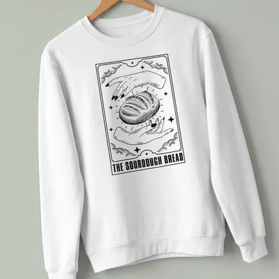 Vintage tarot style print featuring sourdough bread in black and white — printed on a unisex sweatshirt