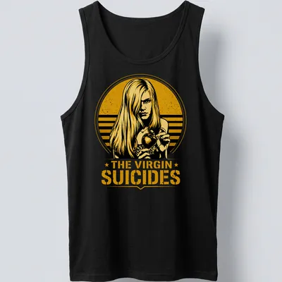 Vintage illustration of The Virgin Suicides with girl holding an apple — printed on a tank top