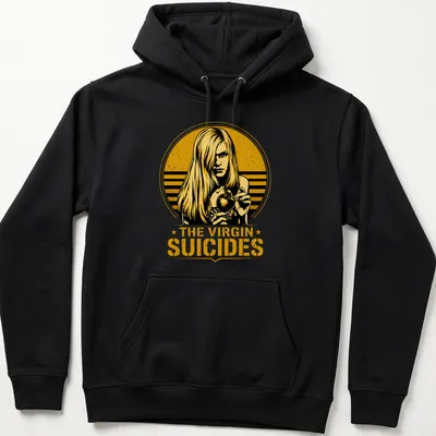 Vintage illustration of The Virgin Suicides with girl holding an apple — printed on a unisex hoodie
