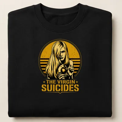 Vintage illustration of The Virgin Suicides with girl holding an apple — printed on a unisex sweatshirt