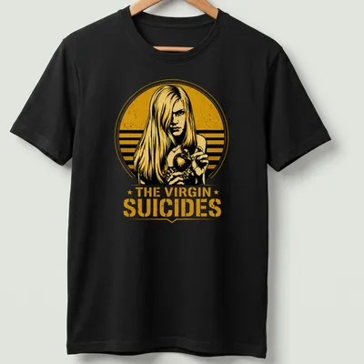 Vintage illustration of The Virgin Suicides with girl holding an apple — printed on a unisex t-shirt