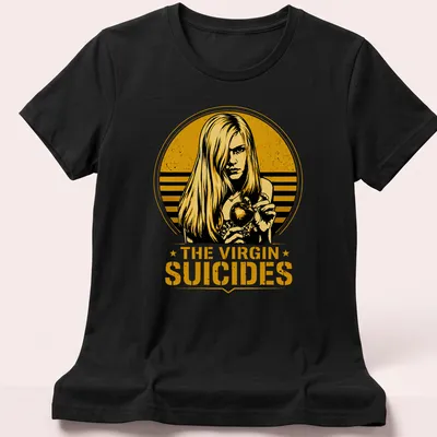 Vintage illustration of The Virgin Suicides with girl holding an apple — printed on a women's shirt