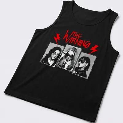 Graphic illustration tee featuring The Warning rock band name in bold colors. — printed on a tank top