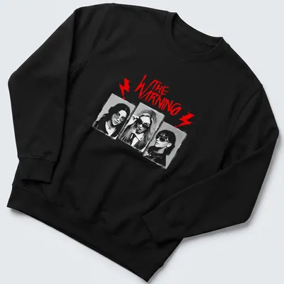 Graphic illustration tee featuring The Warning rock band name in bold colors. — printed on a unisex sweatshirt