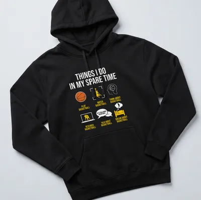 Minimalist Basketball shirt with playful typography in orange, yellow, black, and white — printed on a unisex hoodie