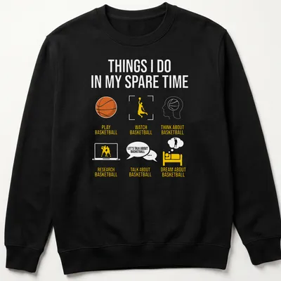 Minimalist Basketball shirt with playful typography in orange, yellow, black, and white — printed on a unisex sweatshirt