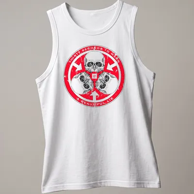 Distressed T-shirt featuring three skulls and the text Thirty Seconds to Mars A Beautiful Lie — printed on a tank top