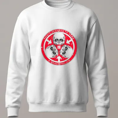 Distressed T-shirt featuring three skulls and the text Thirty Seconds to Mars A Beautiful Lie — printed on a unisex sweatshirt