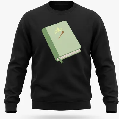 Illustration of a book with a crown and spoon in green, yellow, and brown — printed on a unisex sweatshirt