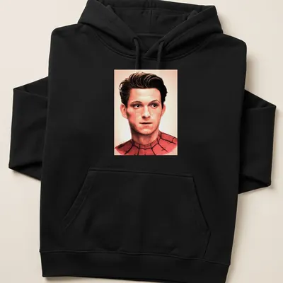 Realistic portrait of Spider-Man featuring red, black, and skin tones — printed on a unisex hoodie