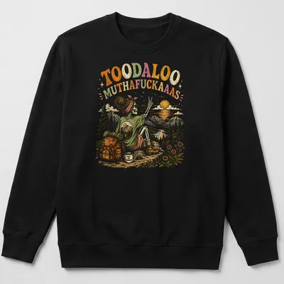 Vintage retro T-shirt with a humorous skeleton hiking illustration and text. — printed on a unisex sweatshirt