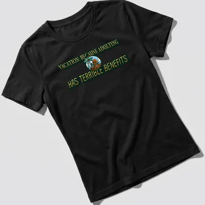 Vintage tropical design featuring a skeleton and palm tree with humorous text — printed on a women's shirt