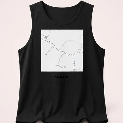 Minimalist design with coordinates of Vaik, Armenia in black and white. — printed on a tank top