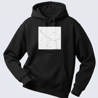 Minimalist design with coordinates of Vaik, Armenia in black and white. — printed on a unisex hoodie