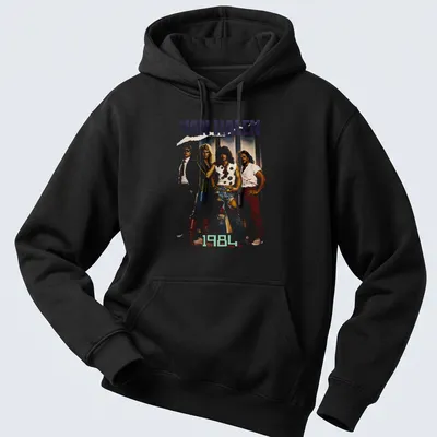 Illustration of a glam rock band from the 80s on a — printed on a unisex hoodie