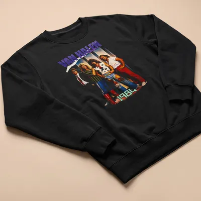 Illustration of a glam rock band from the 80s on a — printed on a unisex sweatshirt