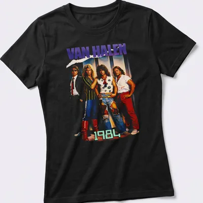 Illustration of a glam rock band from the 80s on a — printed on a women's shirt