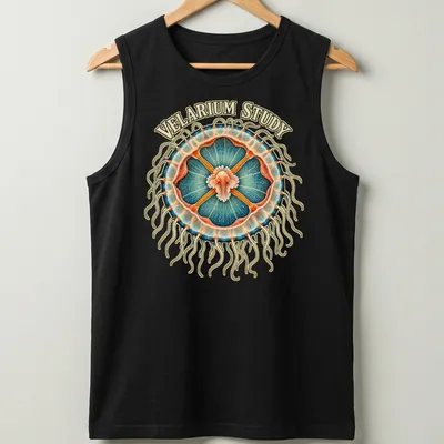 Detailed illustration of jellyfish anatomy in vibrant colors — printed on a tank top