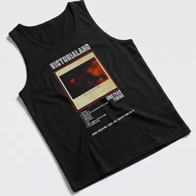 Retro distressed Cocteau Twins shirt with album titles in red, white, beige, and gray — printed on a tank top