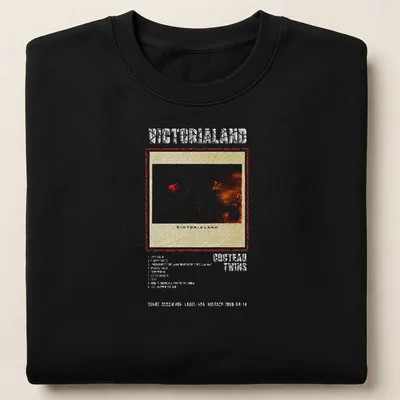 Retro distressed Cocteau Twins shirt with album titles in red, white, beige, and gray — printed on a unisex sweatshirt