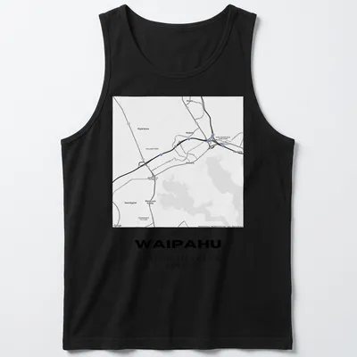 Minimalist design with Waipahu coordinates in black and white typography. — printed on a tank top