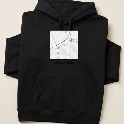 Minimalist design with Waipahu coordinates in black and white typography. — printed on a unisex hoodie