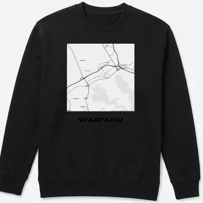 Minimalist design with Waipahu coordinates in black and white typography. — printed on a unisex sweatshirt