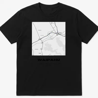 Minimalist design with Waipahu coordinates in black and white typography.