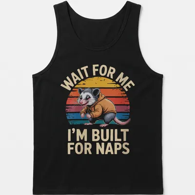 Vintage retro T-shirt featuring possums and the phrase about napping in bright colors — printed on a tank top