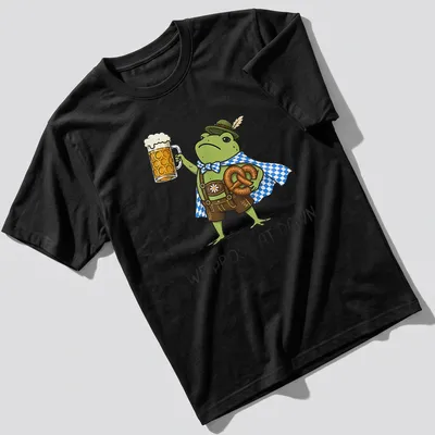 Kawaii frog cartoon holding a beer stein with text 'We Prost At Dawn' — printed on a unisex t-shirt