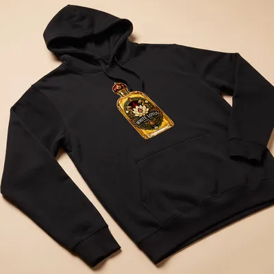 Vintage ornate print featuring a baby oil bottle with a lotus flower — printed on a unisex hoodie