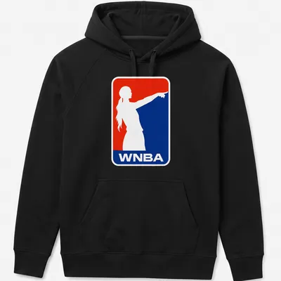 Bold WNBA T-shirt featuring a pointing silhouette of a female basketball player — printed on a unisex hoodie