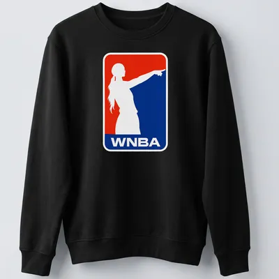 Bold WNBA T-shirt featuring a pointing silhouette of a female basketball player — printed on a unisex sweatshirt