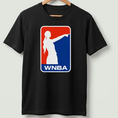 Bold WNBA T-shirt featuring a pointing silhouette of a female basketball player