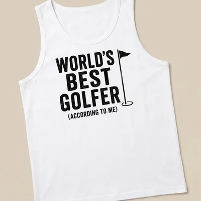 Vintage style shirt with bold text declaring 'World's Best Golfer (According To Me)' alongside a golf flag. — printed on a tank top