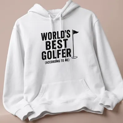 Vintage style shirt with bold text declaring 'World's Best Golfer (According To Me)' alongside a golf flag. — printed on a unisex hoodie