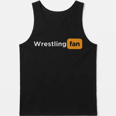 Bold typography Wrestling Fan T-shirt in black, orange, and white — printed on a tank top