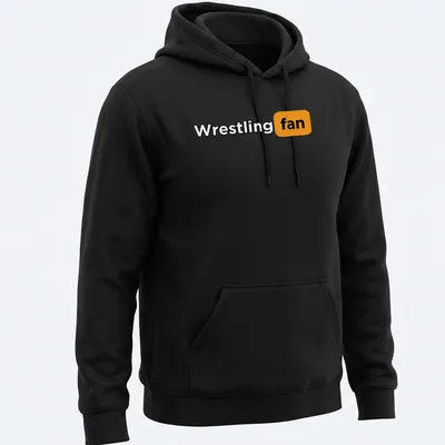 Bold typography Wrestling Fan T-shirt in black, orange, and white — printed on a unisex hoodie